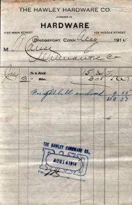 1914  Bridgeport  Connecticut  The Hawley Hardware Co.  Receipt  8 x 5