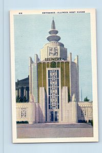 Chicago Illinois Postcard Entrance Illinois Host House Chicago Worlds Fair 1933