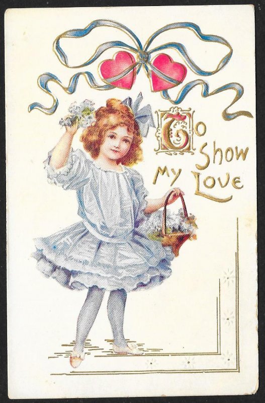 To Show My Love Girl In White Dress & Hearts Used c1910s