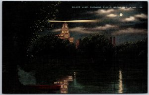 Silver Lake Showing Clinic Rochester Minnesota MN Moonlight Night View Postcard