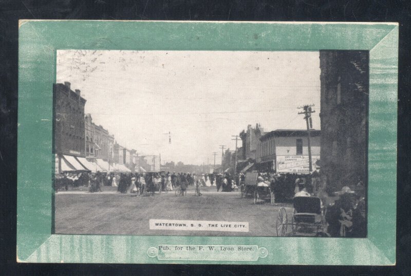 WATERTOWN SOUTH DAKOTA SD DOWNTOWN STREET SCENE 1908 VINTAGE POSTCARD