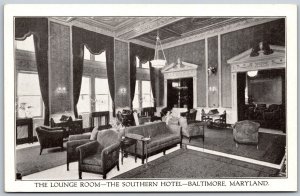 Vtg Baltimore Maryland MD Lounge Room View The Southern Hotel 1920s Postcard