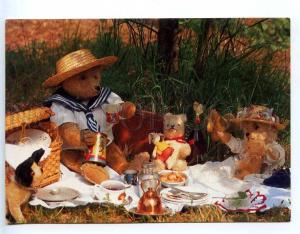 221754 FINLAND TEDDY BEAR French Bulldog tea party RPPC