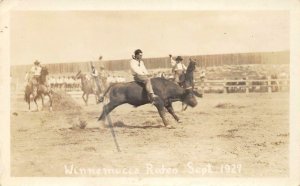 RPPC WINNEMUCCA RODEO Cowboys, Horses, Bull Nevada 1927 Vintage Photo Postcard