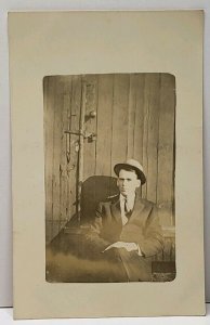 RPPC Gentleman Posing for Picture Douglas North Dakota Estate Postcard D10
