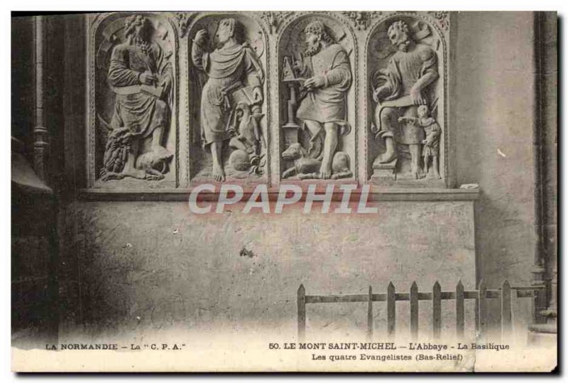 Old Postcard Mont St Michel VL & # 39Abbaye Basilica Four Evangelists Bas Relief