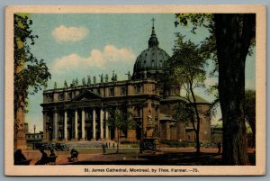 Postcard Montreal Quebec c1936 St. James Cathedral by Thomas Farmer Old Cars