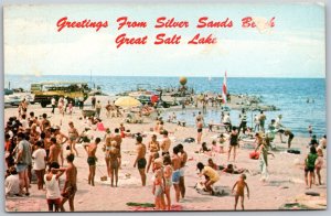 Vtg Great Salt Lake Utah UT Silver Sands Beach Bathers 1960s View Postcard