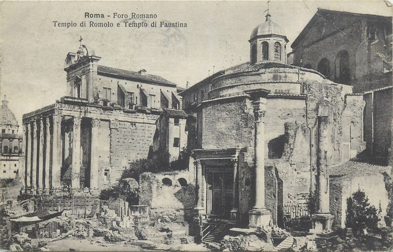 Postcard Italy Rome roman forum tempio di Romolo e tempio di Faustina ruins