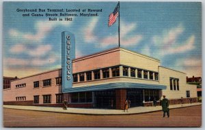 Vtg Baltimore Maryland MD Greyhound Bus Terminal 1940s View Linen Old Postcard