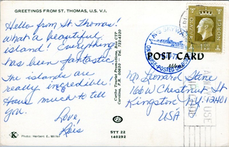 Greetings from St. Thomas - multiview MS Skyway Norway postmark (27-16-437)