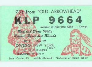 Native Indian - QSL CB HAM RADIO CARD Owego New York NY t9456