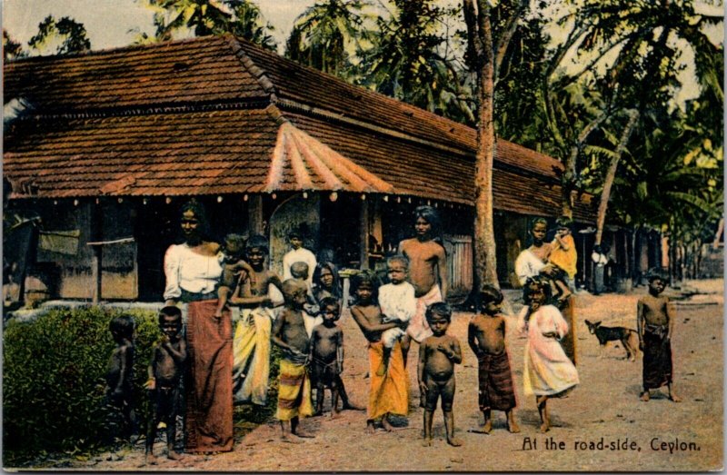 Postcard Native People at the Road Side Ceylon, Sri Lanka