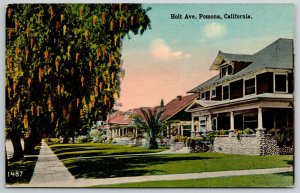 Pomona California~Sausage Tree, Big American Square Home on Holt Ave RPPC 1940s