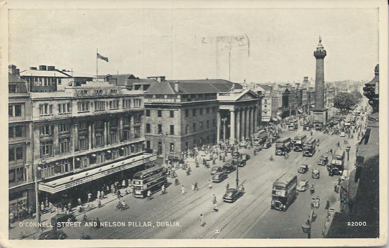 O'Connell Street and Nelson Pillar, Dublin, Ireland, Early Postcard, used
