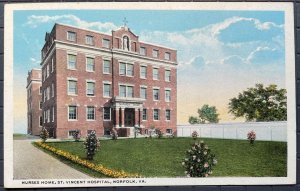 Vintage Postcard1916 Nurses Home St. Vincent Hospital Norfolk Virginia