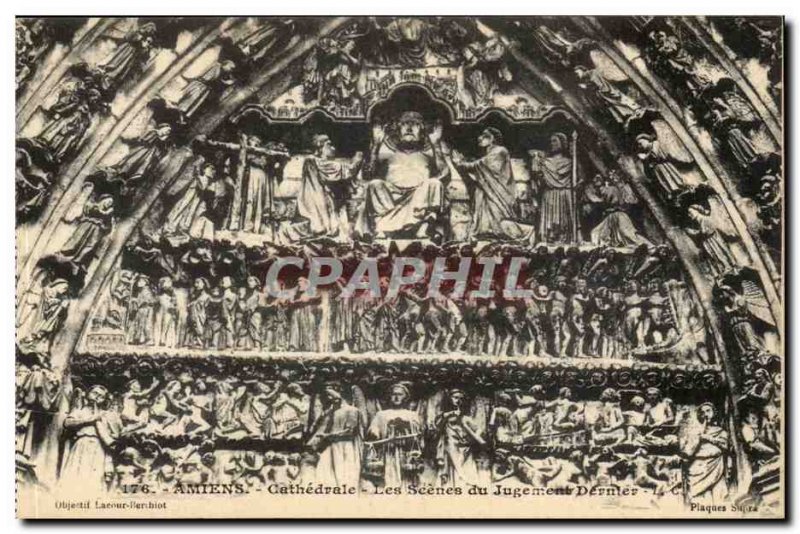 Amiens cathedral Old Postcard scenes last judgment