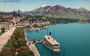 Lucerne Switzerland, 1934 Luzern Mit Rigi Mountain E. Goetz Vintage Postcard