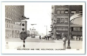 c1930 Hollywood & Vine Street View Hollywood California CA RPPC Photo Postcard