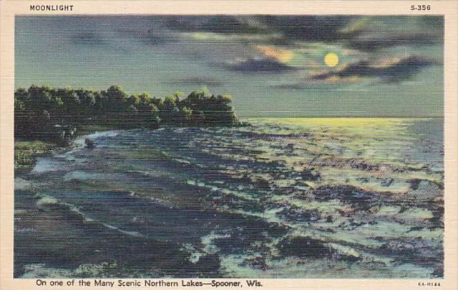 Wisconsin Spooner Moonlight Over Scenic Northern Lake Curteich