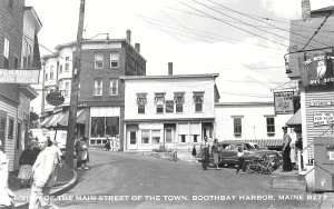 Boothbay Harbor ME Main Street Storefronts Smiling Cow Real Photo Postcard