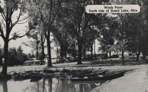 VINTAGE POSTCARD WINDY POINT SOUTH SIDE OF GRAND LAKE OHIO MID-1950's CARS