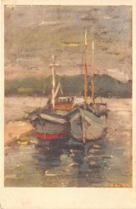 Lot 43 oton gliha painting postcard  boat   motif from the port croatia