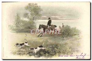 Postcard Old Dogs Dog Hunting hounds has Horseman Horse