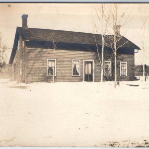 c1900s UDB Unknown House RPPC Winter Farm Homestead Snowy Real Photo Card A260