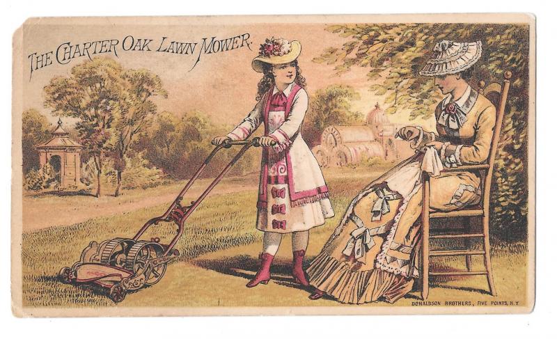 Victorian Trade Card Ladies Charter Oak Lawn Mower Fairbanks Co. Pittsburgh PA