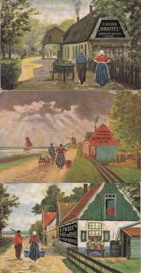 Lot of 3 postcards tea coffee & cocoa advertising Netherlands artist J. Oudes 