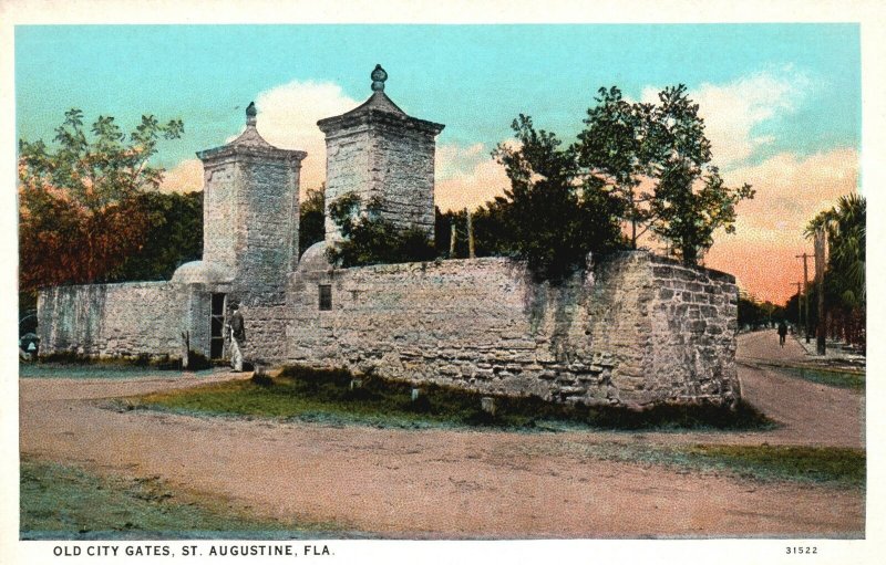 Vintage Postcard 1920's Old City Gates Saint Augustine Florida FL