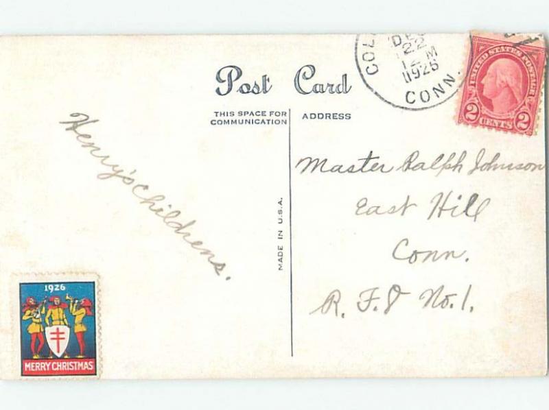 Pre-Linen Christmas SANTA CLAUS LOOKING BACKWARDS AB4488