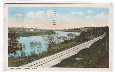 Rock River & Railroad Track Line Janesville Wisconsin 193...