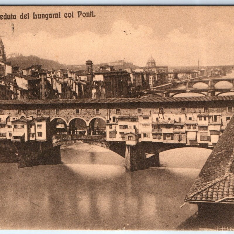 c1900s Florence, Italy Hotel de Rome Stamp Arno River Bridges Photo Postcard A82