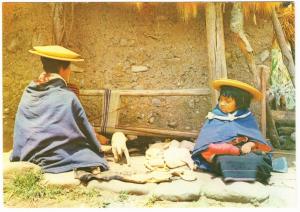 Colombia Guambiano Misak Indian Woman Weaving and Girl 1970s-1980s Postcard