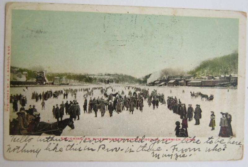 Sleighing On River Thames Winter 1903-4 Norwich CT