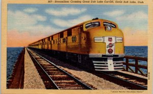 1943 Streamliner Crossing Great Salt Lake Cutoff Great Salt Lake Utah Postcard