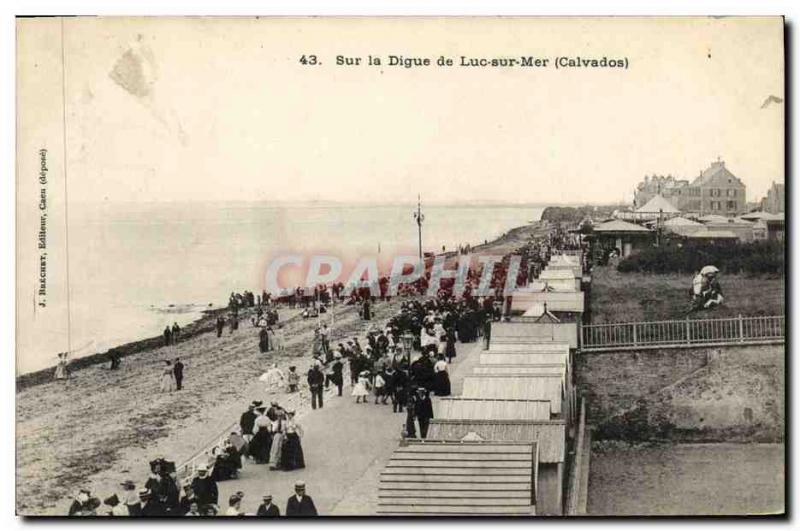 Old Postcard Luc Sur Mer On the Dike