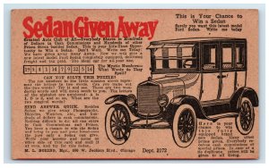 1920's Catalog Insert Postcard Sedan Car Giveaway Contest Chicago IL