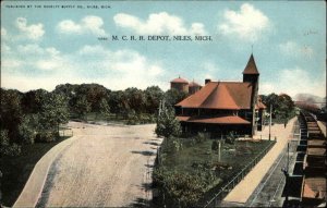 Niles MI MCRR RR Train Depot Station c1910 Postcard