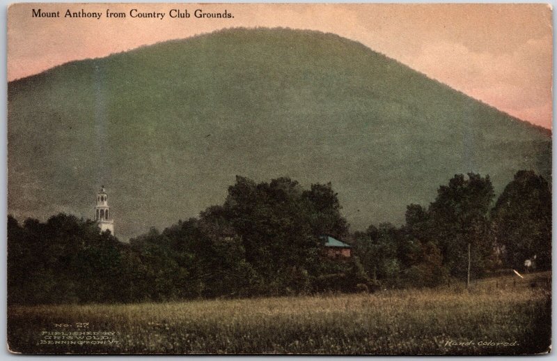 Mount Anthony From Country Club Grounds Bennington Vermont Hand-Colored Postcard