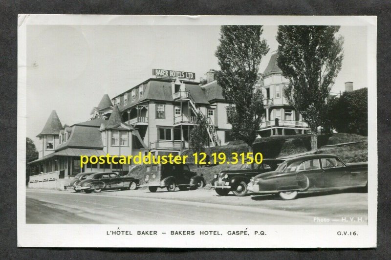 h2647 GASPE Quebec 1957 Bakers Hotel. Cars. Real Photo Postcard