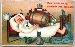 Comic Don't Wake Me I Dreamt This Last Night Man Bed Drunk Vintage Postcard 1913