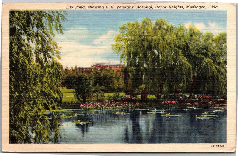 Lily Pond, U.S. Veterans Hospital, Honor Heights Muskogee OK c1943 Postcard K17