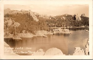 RPPC Sylvan Lake from High Rocks SD Verne's Photo c1940 Vintage Postcard V65