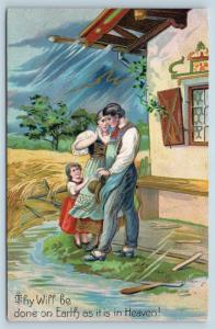 Postcard Lords Prayer Thy Will Be Done Farmer Flooded Fields c1912 M2