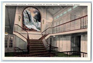 Detroit MI, Main Forward Staircase Painting Niagara Falls Steamer Postcard