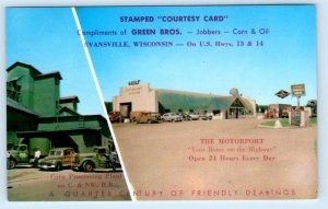 EVANSVILLE, Wisconsin WI ~ Roadside MOTORPORT TRUCK STOP Green Bros.  Postcard