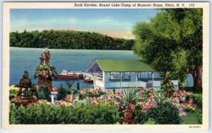 UTICA, NY   Rock Garden  ROUND LAKE CAMP at Masonic Home  c1940s Linen  Postcard
